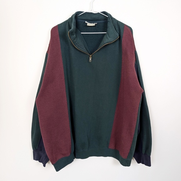 Free with Purchase Colorblock Sweater Quarter Zip Long Sleeve Baggy - Picture 1 of 9